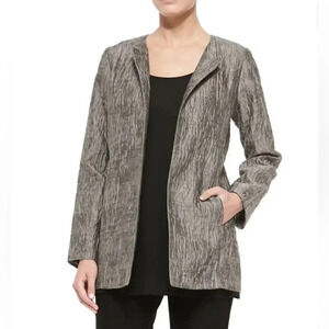 Eileen Fisher sz S Crinkle Jacquard Long Jacket, Rye excellent pre owned cond